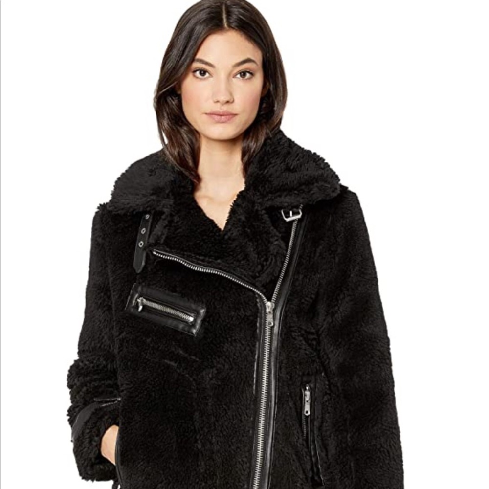 Avec Les Filles Teddy Faux Fur Biker Jacket